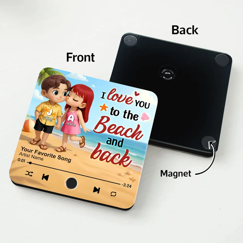 "My Favorite Place In All The World Is Next To You" – Personalized Couple Music Fridge Magnet with Beach Illustration - Image 6