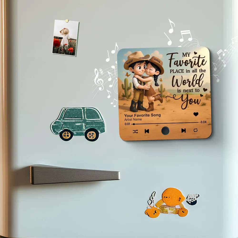Western Style Couple Music Magnet – Custom Acrylic Gift with Names and Song, Romantic Decor - Image 3