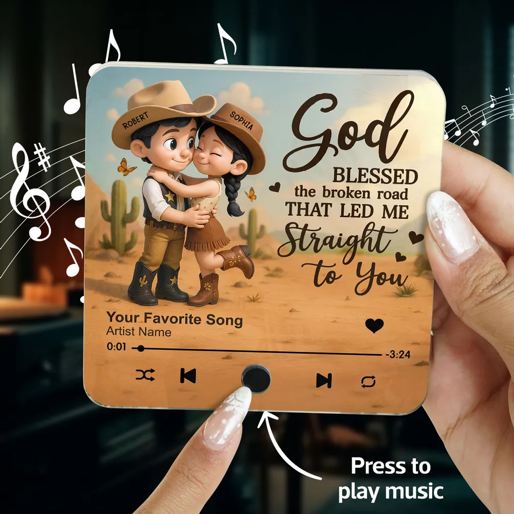Western Style Couple Music Magnet – Custom Acrylic Gift with Names and Song, Romantic Decor - Image 5