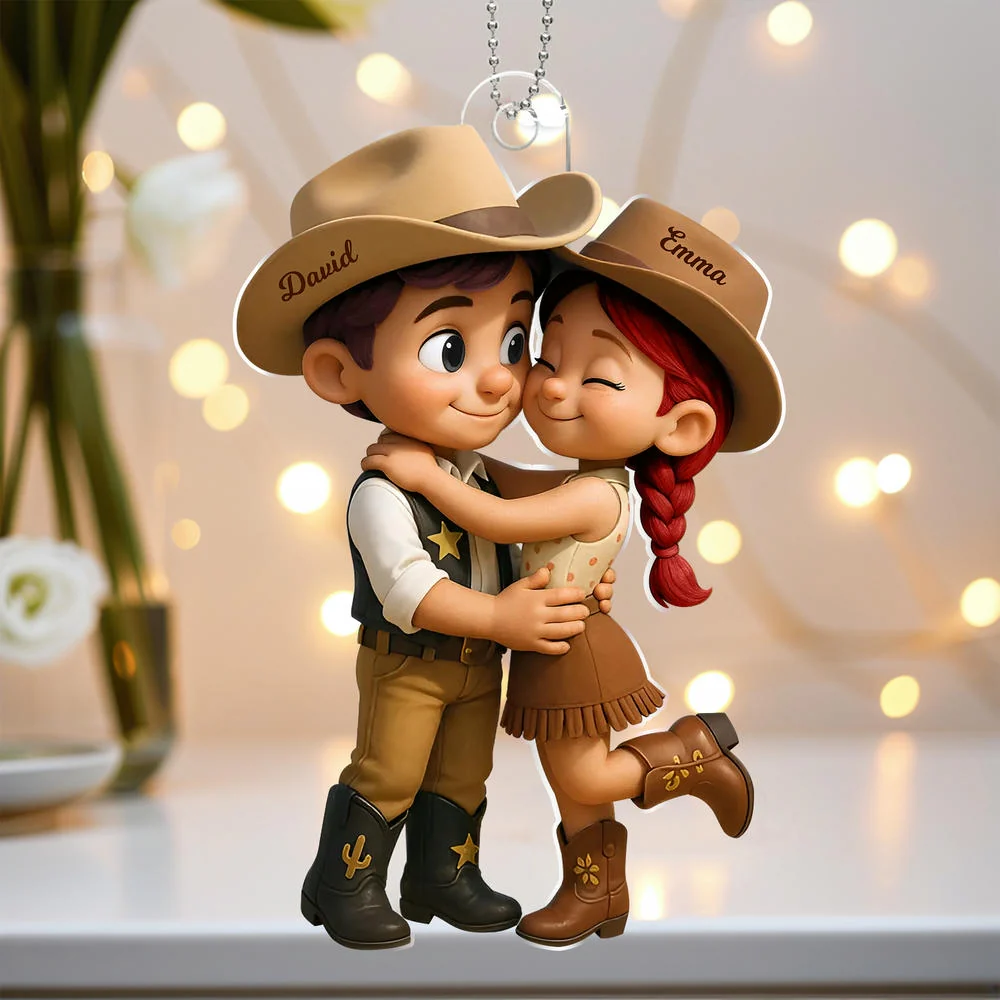 Cowboy & Cowgirl Personalized Acrylic Car Hanger – Cute Couple Gift for Rearview Mirror Decoration