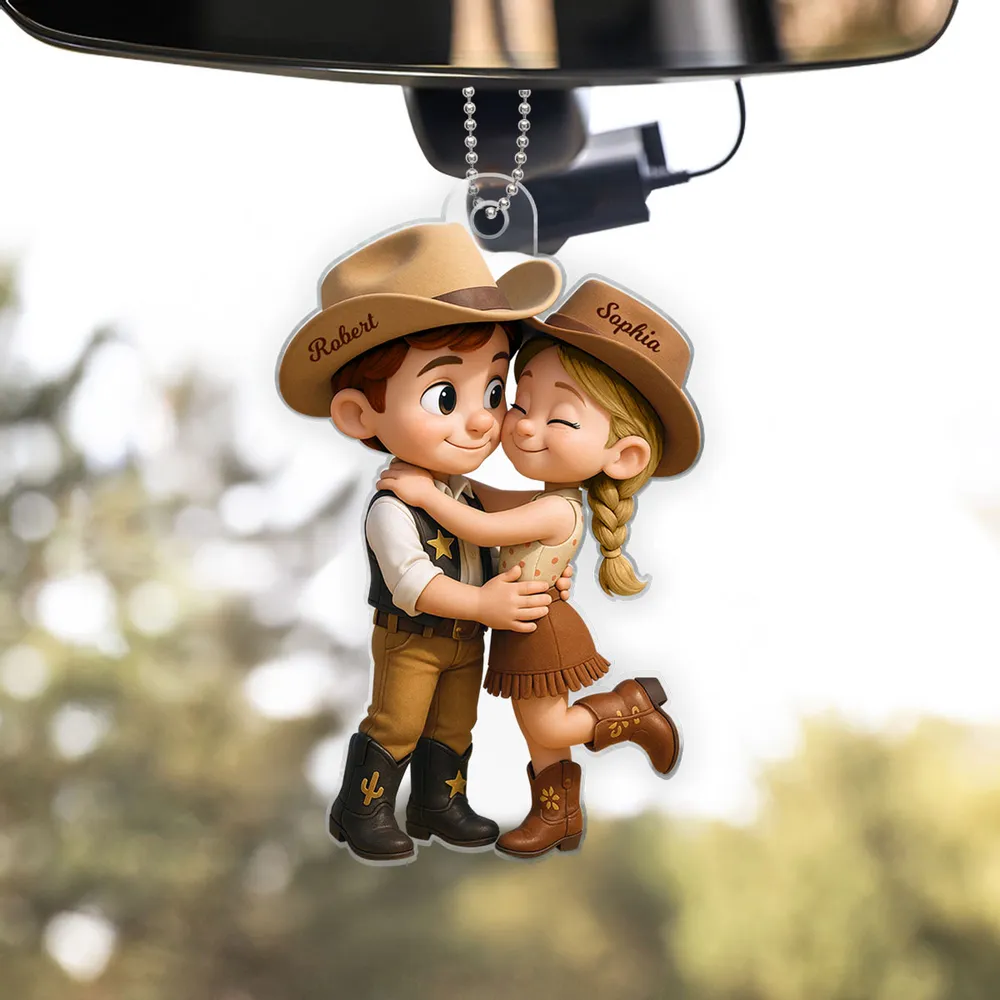 Cowboy & Cowgirl Personalized Acrylic Car Hanger – Cute Couple Gift for Rearview Mirror Decoration - Image 8