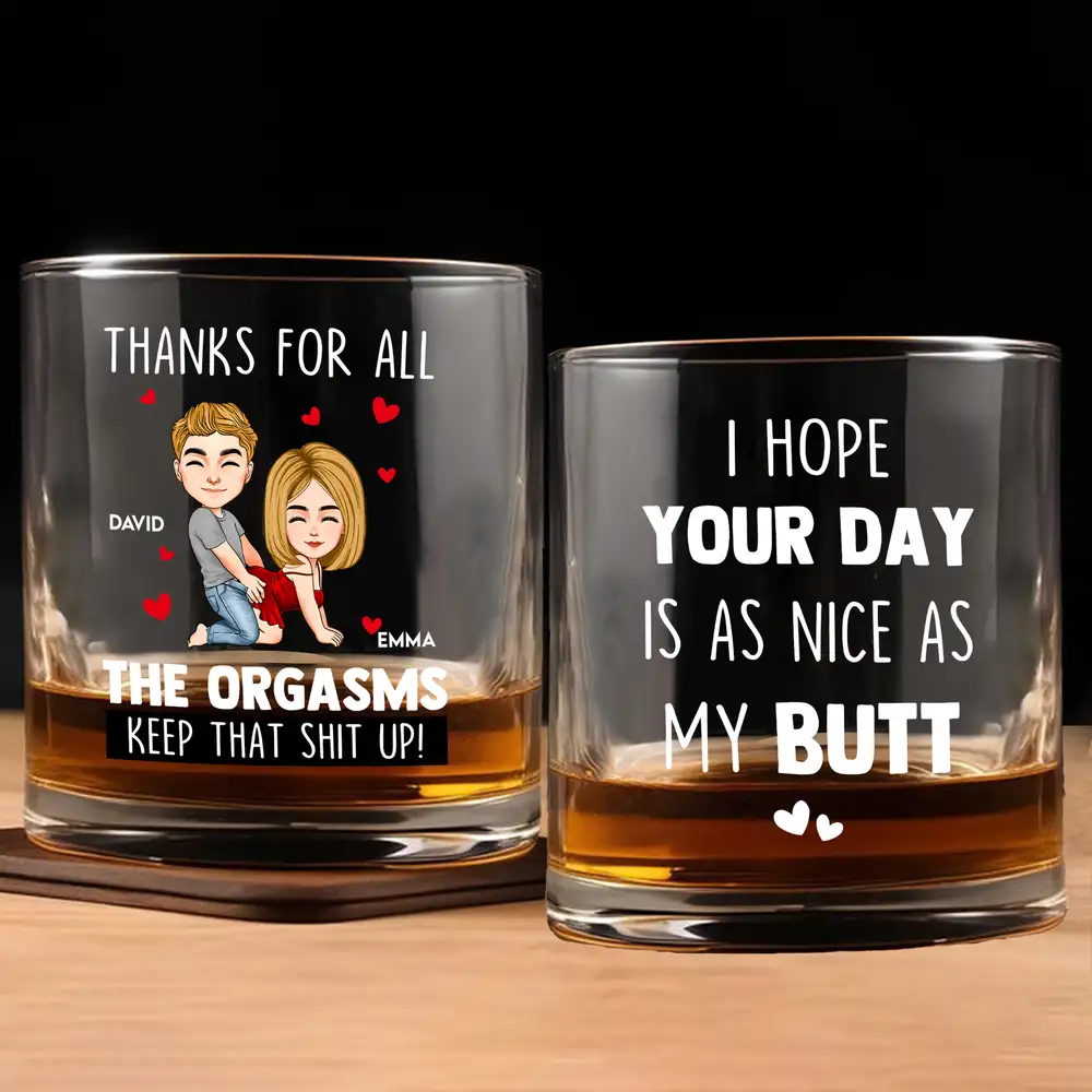 Funny Couple Cartoon Whiskey Glass Set - Personalized Gift Cup - Image 2