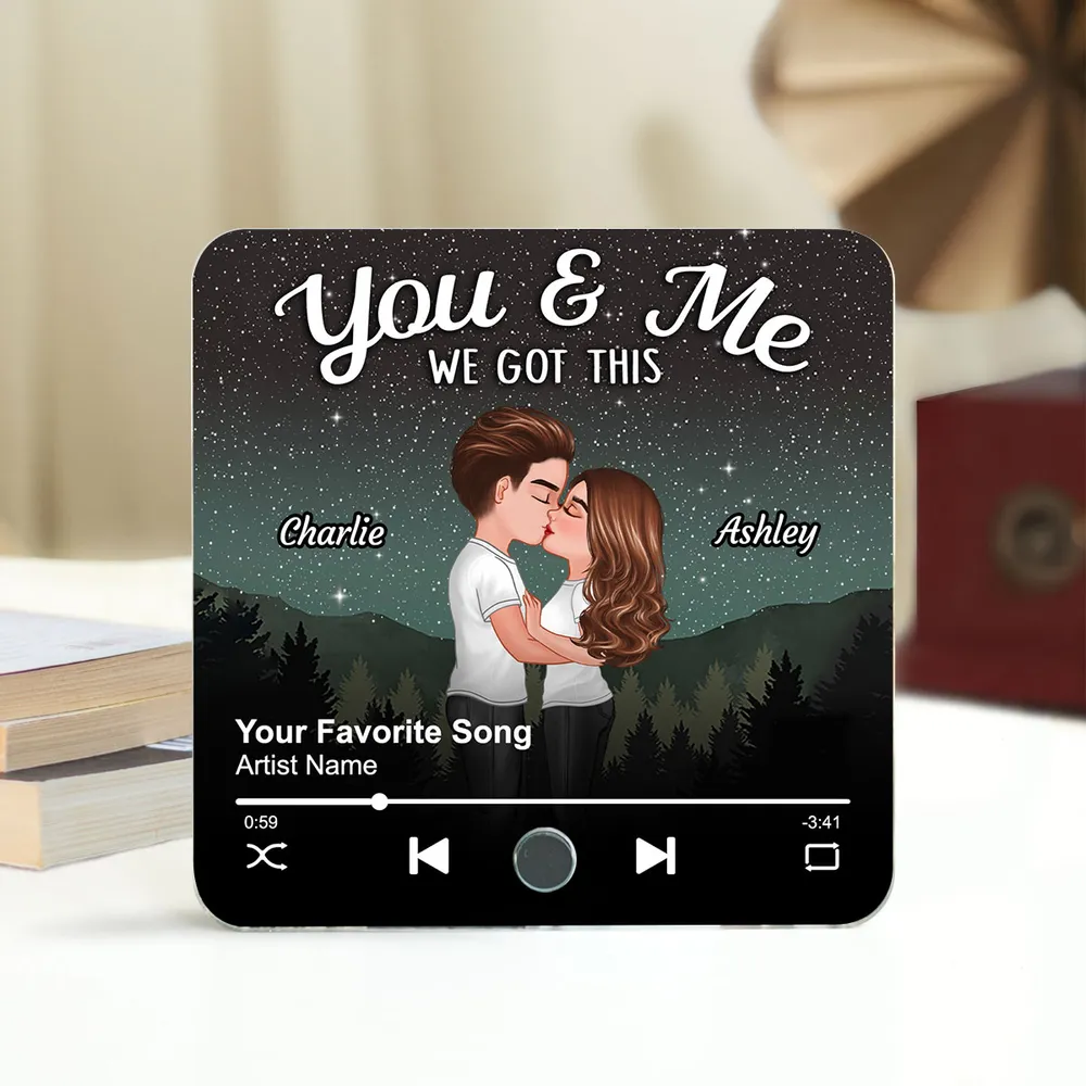 Personalized Couple Fridge Magnet – Romantic Starry Night Background with Favorite Song and Custom Names - Image 3