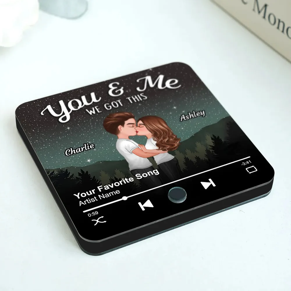 Personalized Couple Fridge Magnet – Romantic Starry Night Background with Favorite Song and Custom Names - Image 5