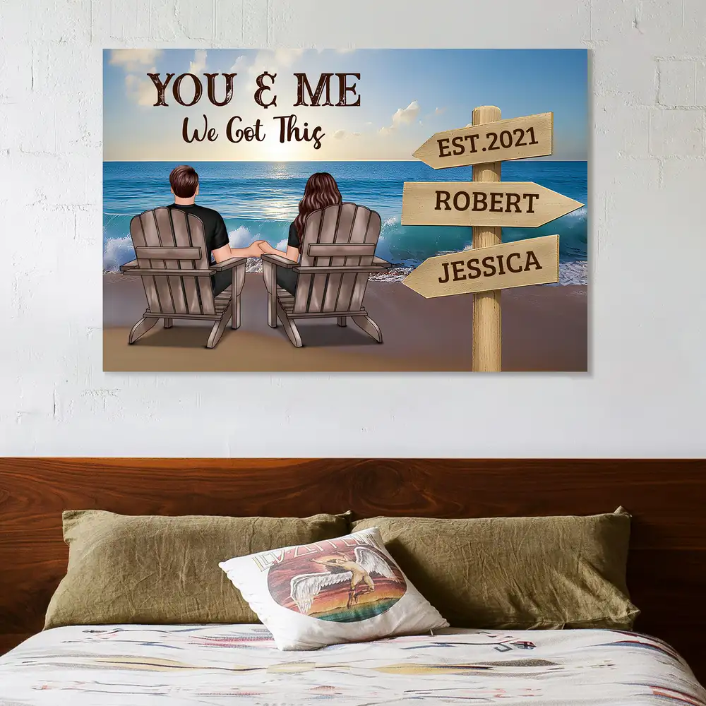 Custom Couple Poster – "YOU & ME" with Personalized Date and Beach Scene, Perfect Love Gift