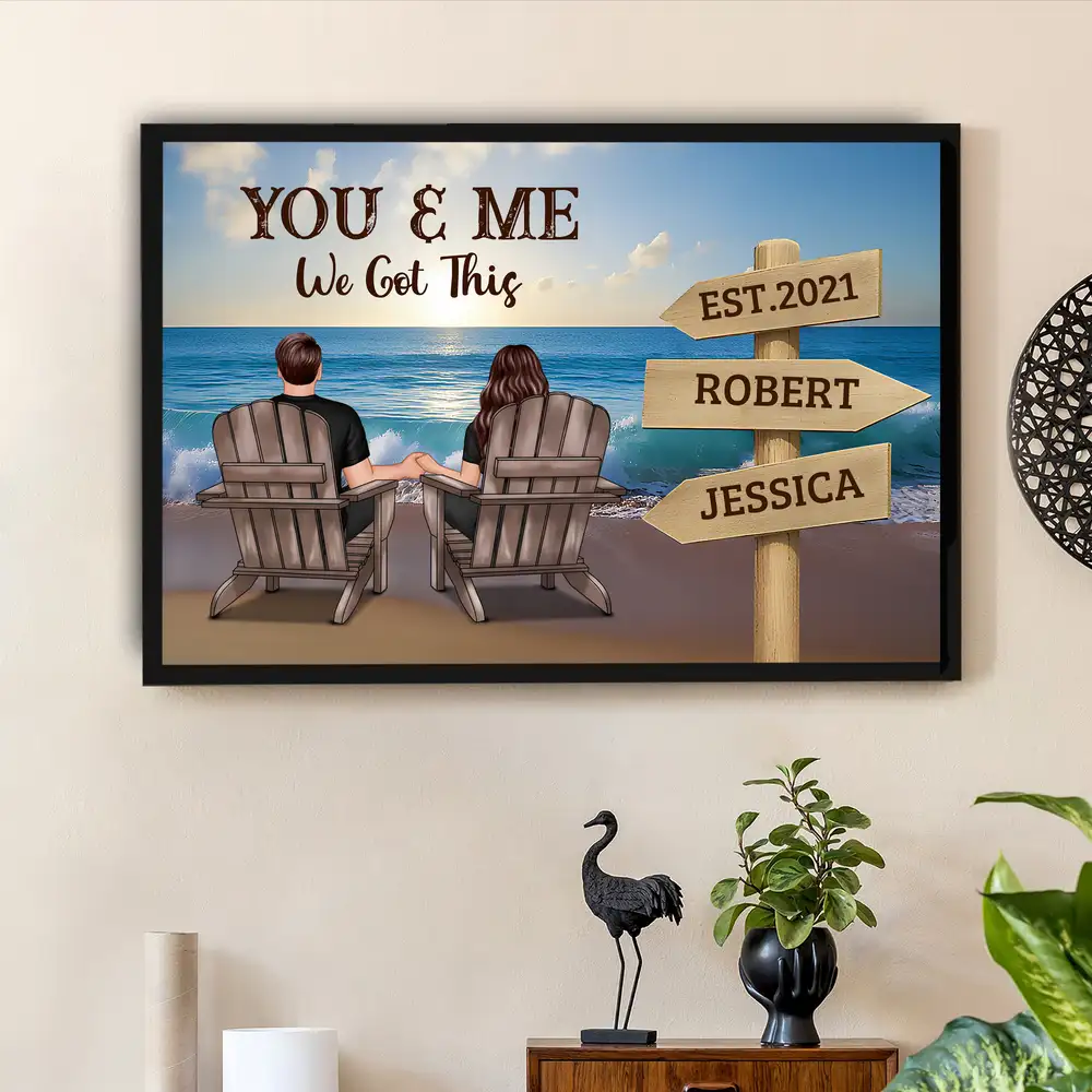 Custom Couple Poster – "YOU & ME" with Personalized Date and Beach Scene, Perfect Love Gift - Image 2