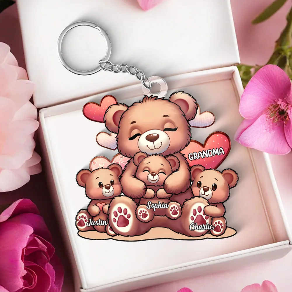 Grandma Bear Hugs Personalized Acrylic Keychain, Creative Gift from Grandkids