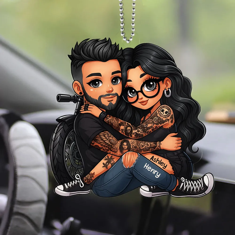 Ride Together Biker Couple Acrylic Car Hanger – Personalized Gift for Motorcycle Lovers - Image 3