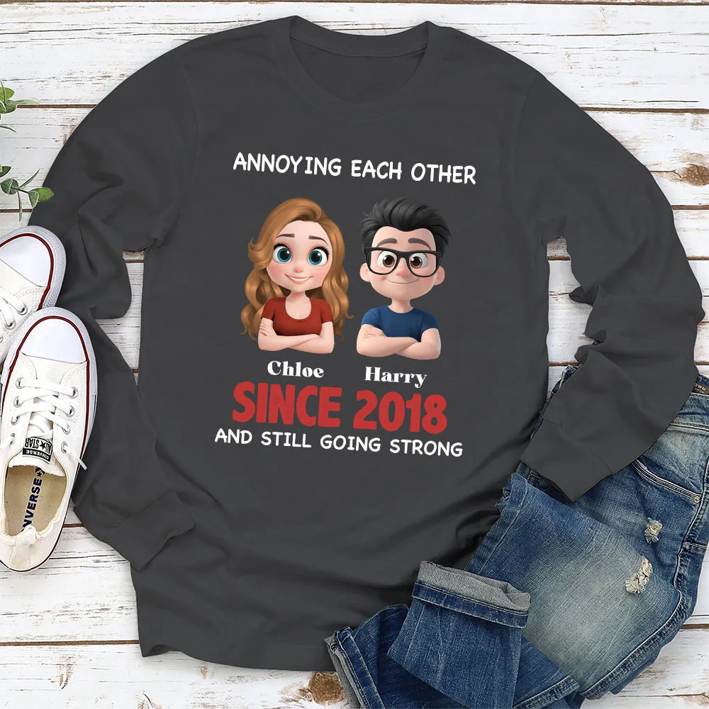 Annoying Each Other - Personalized Couple T-shirt – A Hilarious Love Story with Custom Names - Image 7