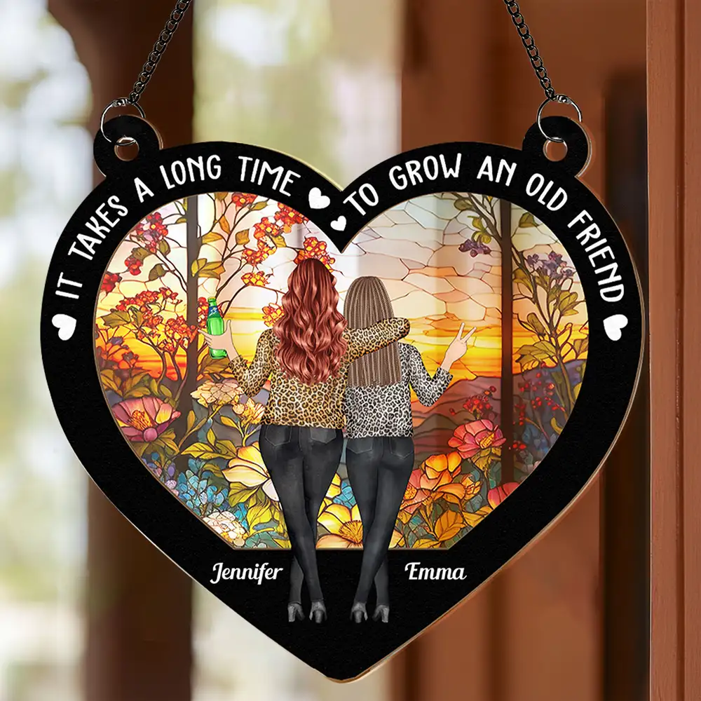 Heart-Shaped Wood and Acrylic Layered Ornament – “It Takes a Long Time to Grow an Old Friend” Gift for Best Friends