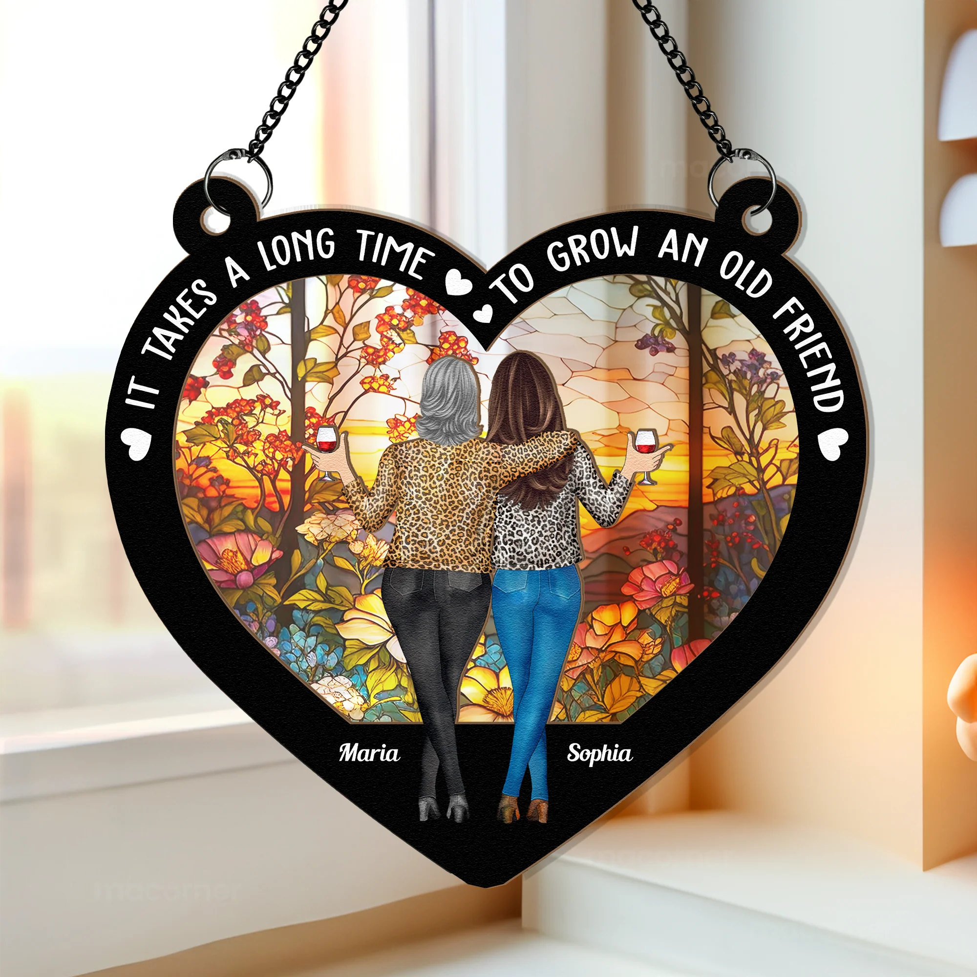 Heart-Shaped Wood and Acrylic Layered Ornament – “It Takes a Long Time to Grow an Old Friend” Gift for Best Friends - Image 3
