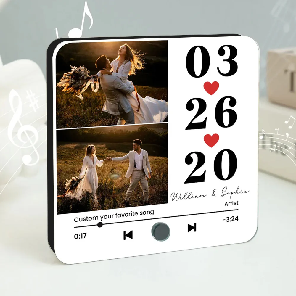 Custom Anniversary Music Magnet – Date, Names, and Photo with Favorite Song Display - Image 2