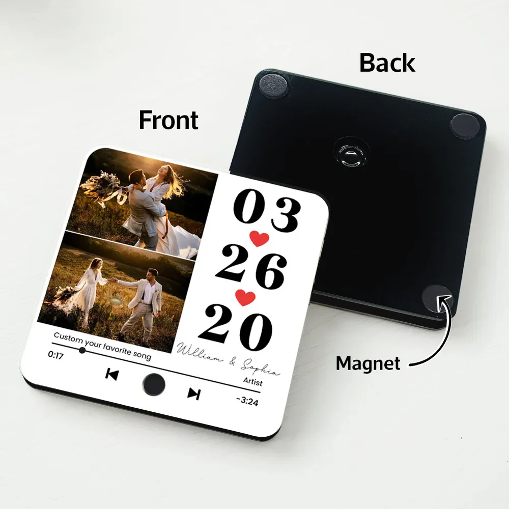 Custom Anniversary Music Magnet – Date, Names, and Photo with Favorite Song Display - Image 3