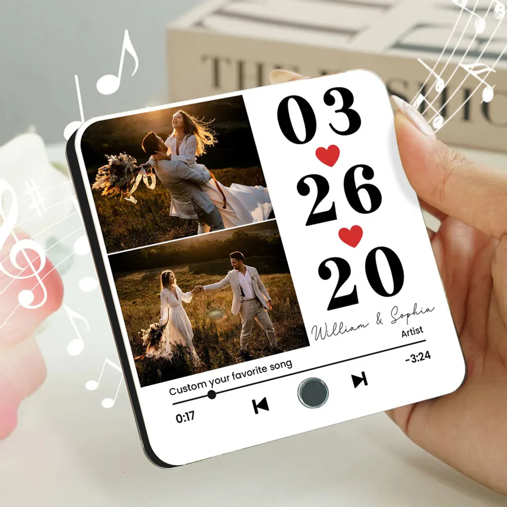 Custom Anniversary Music Magnet – Date, Names, and Photo with Favorite Song Display - Image 4