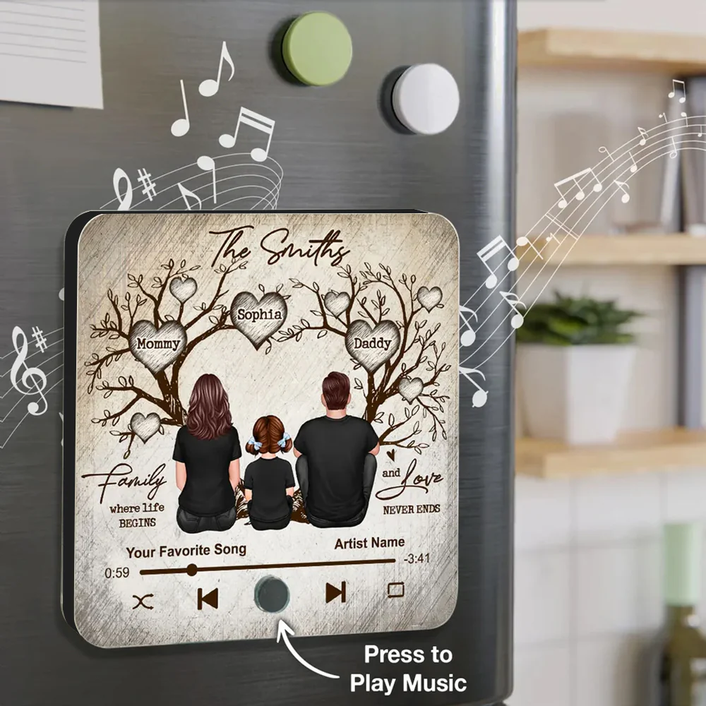 Family Where Life Begins Retro Tree-Heart Poster – Custom Music Player, Warm Family Gift - Image 4
