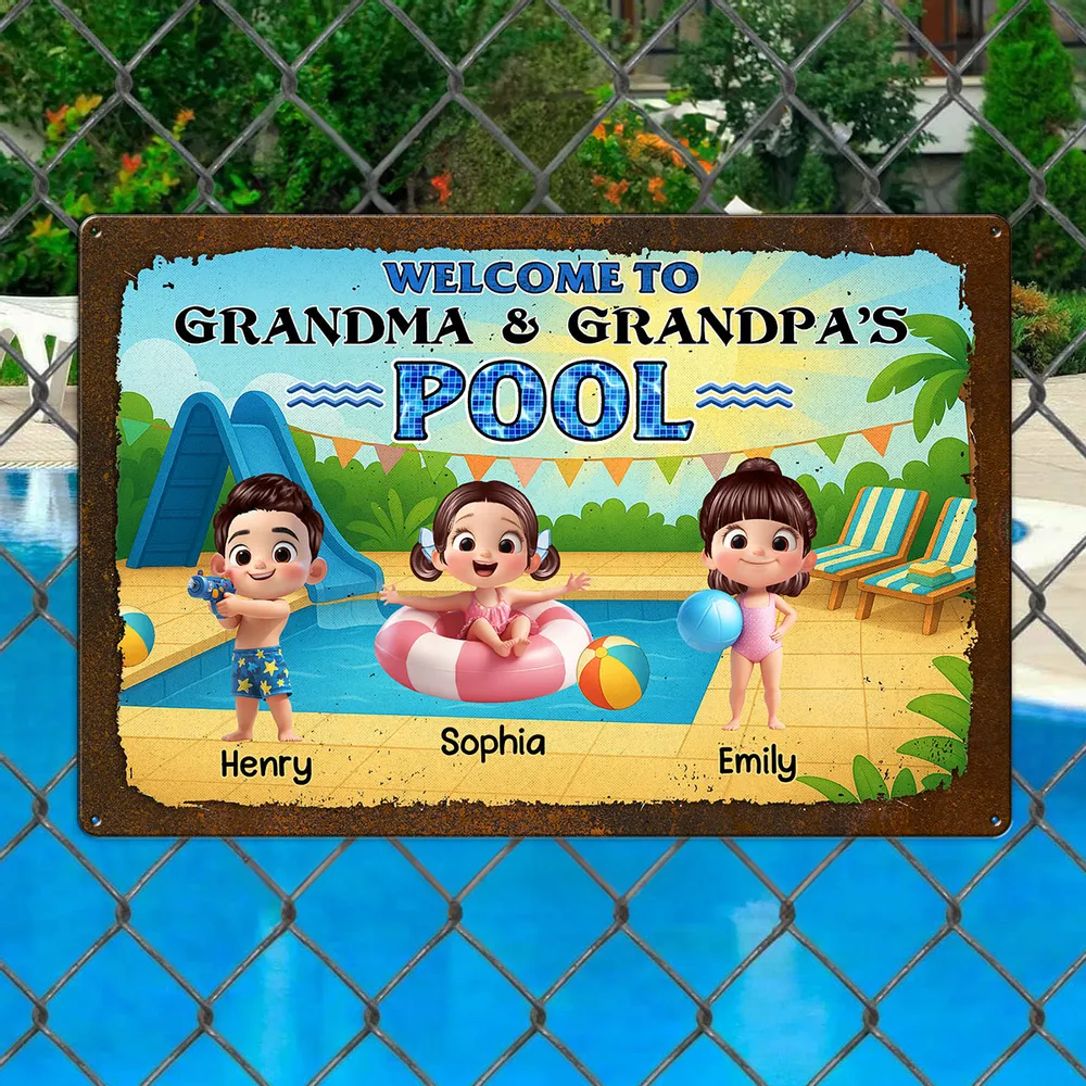 Personalized Rectangular Iron Sign for Family Pool
