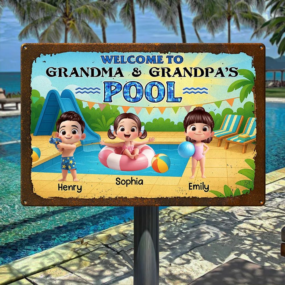 Personalized Rectangular Iron Sign for Family Pool - Image 2