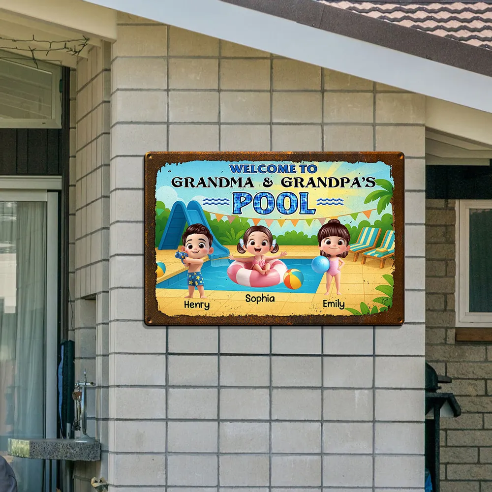 Personalized Rectangular Iron Sign for Family Pool - Image 3