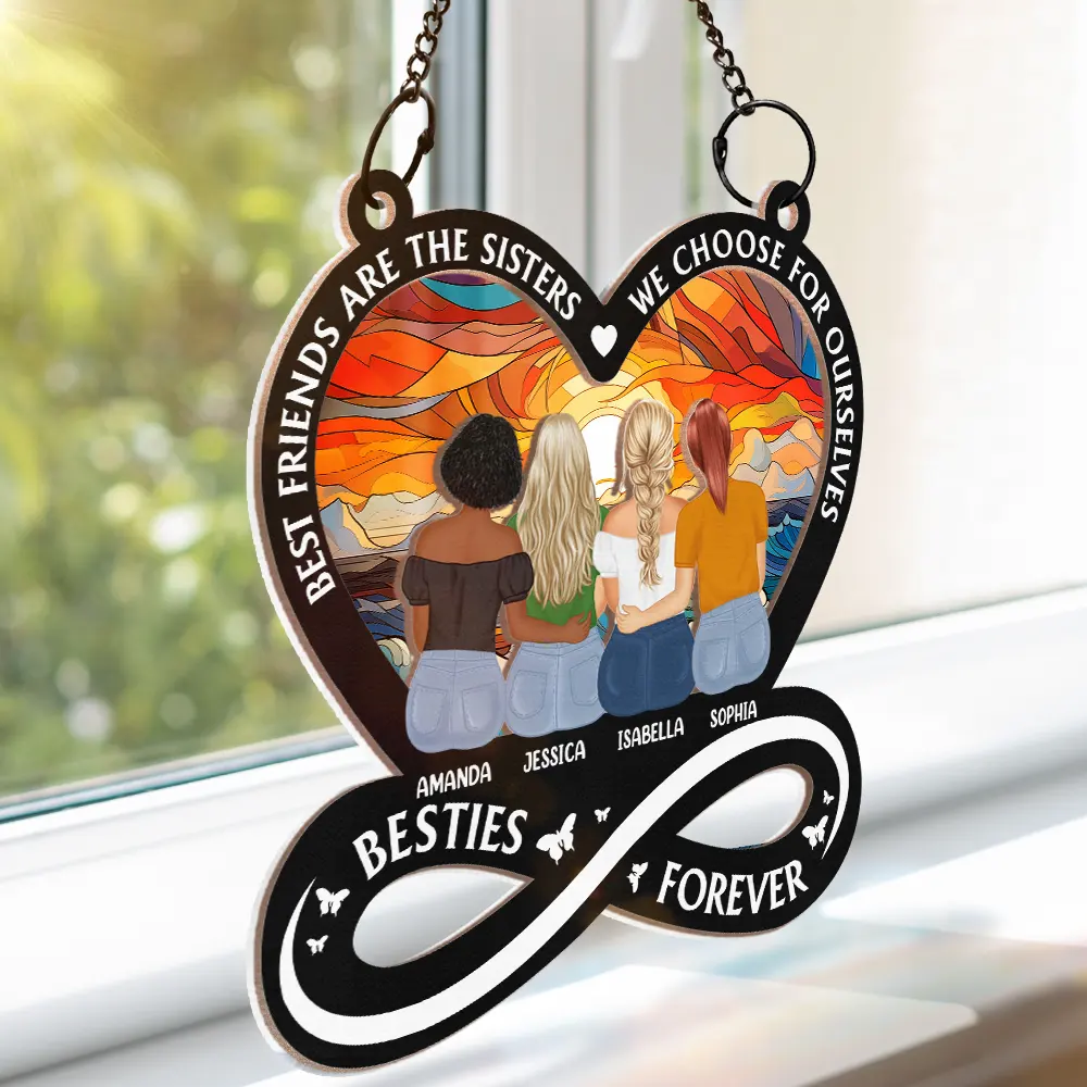 “Not Sisters by Blood but Sisters by Heart” Sunset Ornament – Double-Layer Wood & Acrylic Gift for Besties - Image 3