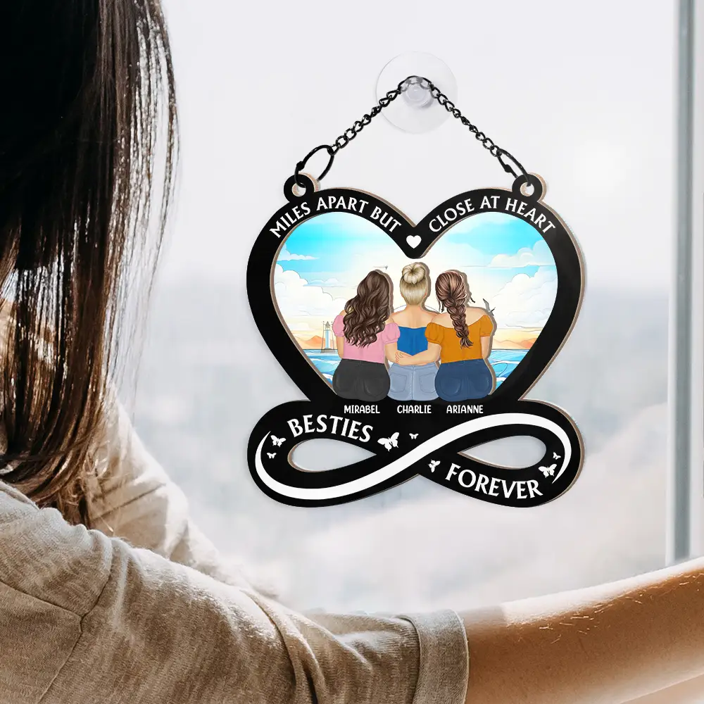 “Not Sisters by Blood but Sisters by Heart” Sunset Ornament – Double-Layer Wood & Acrylic Gift for Besties - Image 4
