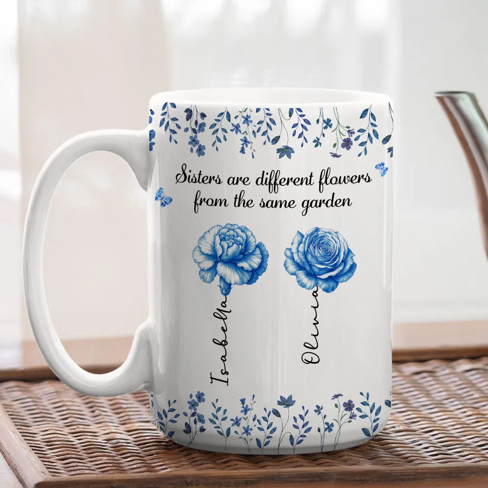Sisters Are Different Flowers Toile De Jouy Style - Personalized Custom Coffee Mug - Image 2