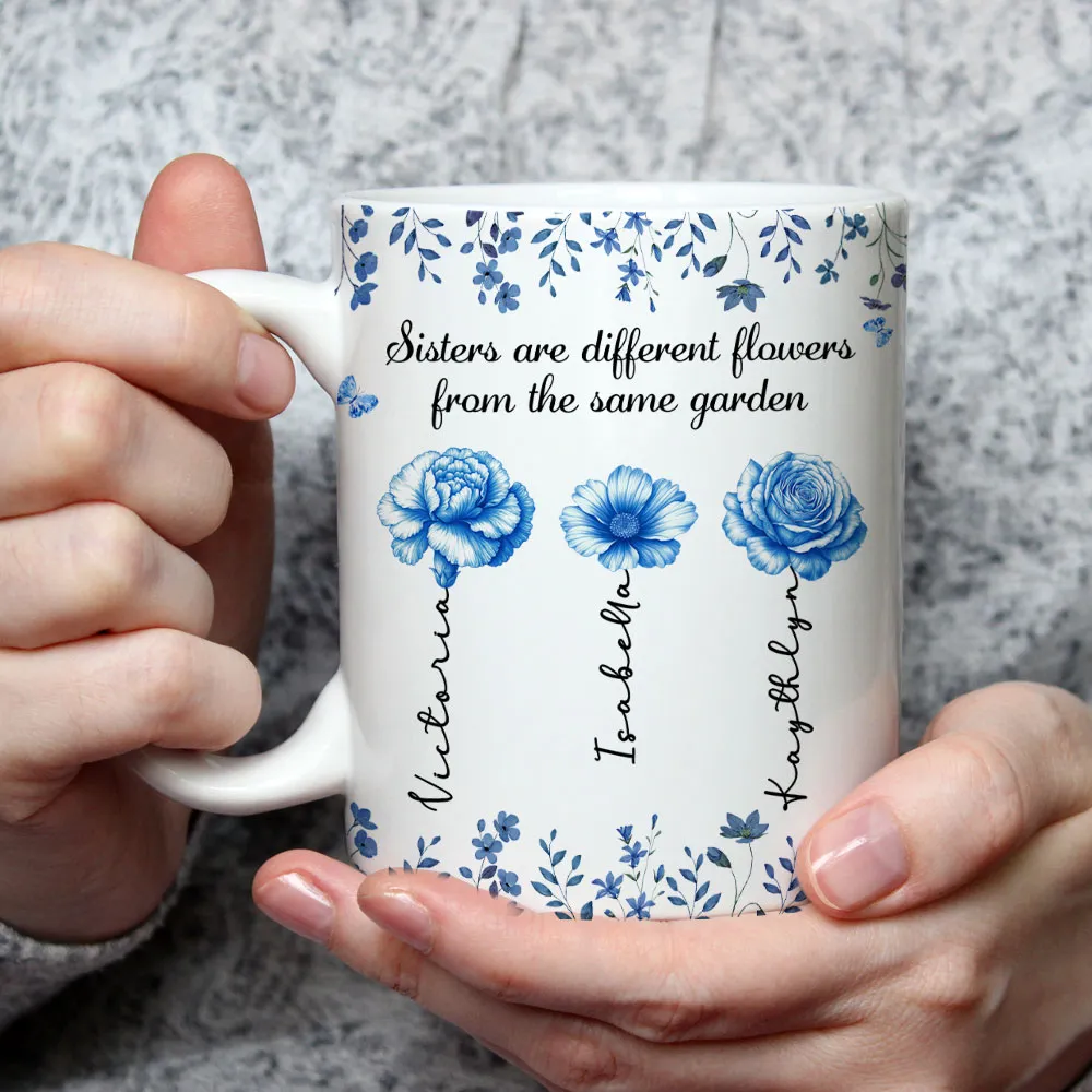 Sisters Are Different Flowers Toile De Jouy Style - Personalized Custom Coffee Mug - Image 4
