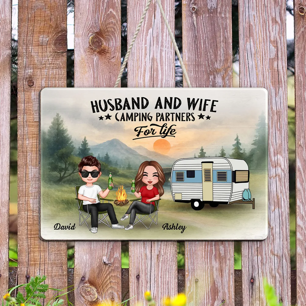 Doll Camping Couple Mountain Personalized Wood Sign - Image 5