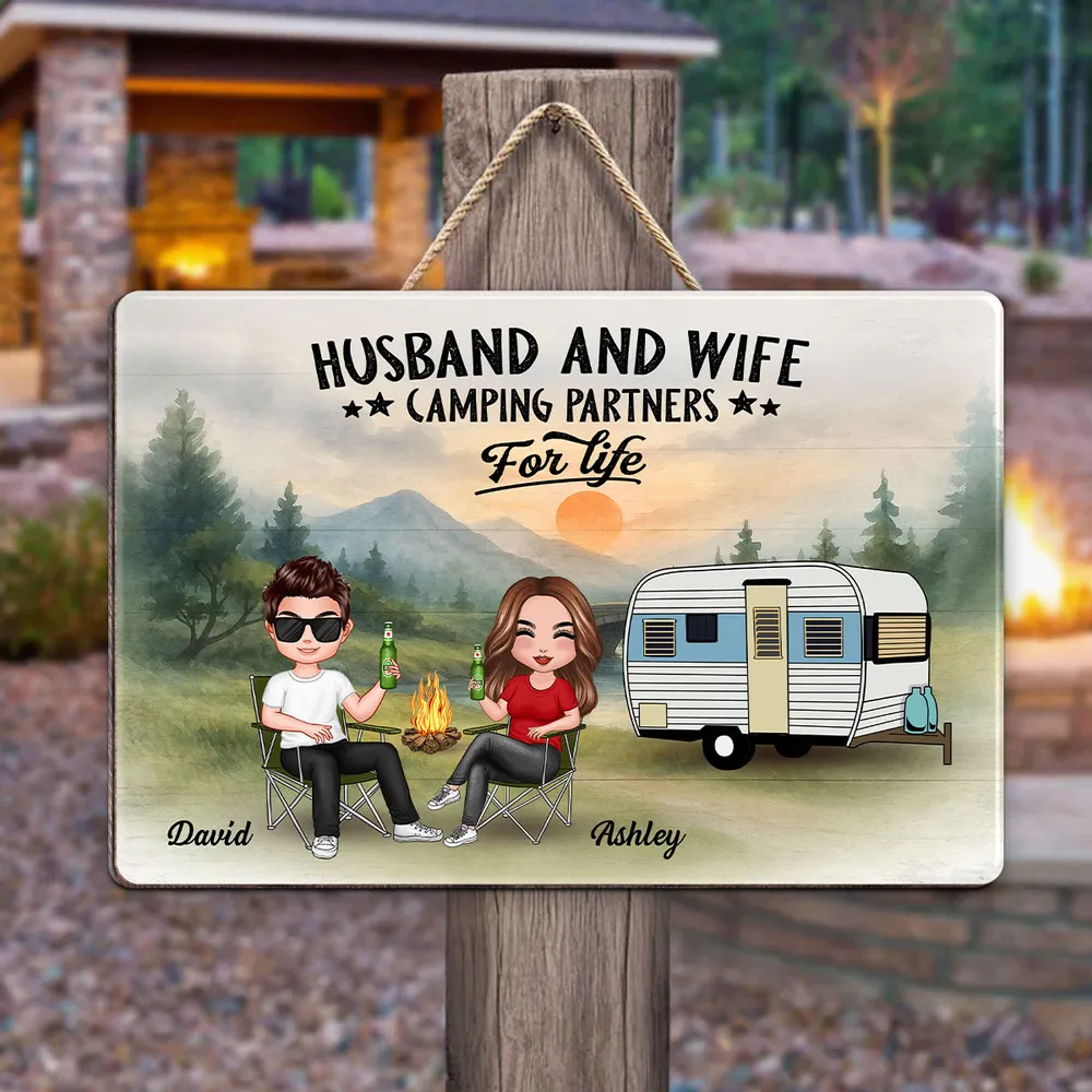 Doll Camping Couple Mountain Personalized Wood Sign - Image 6