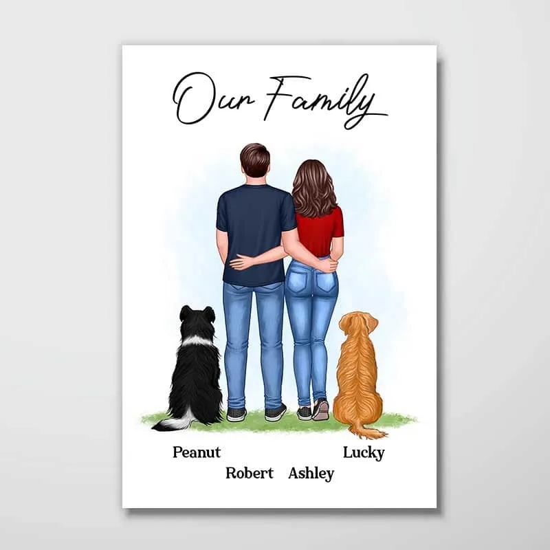 Couple And Dog Cat Back View Personalized Vertical Poster - Image 2