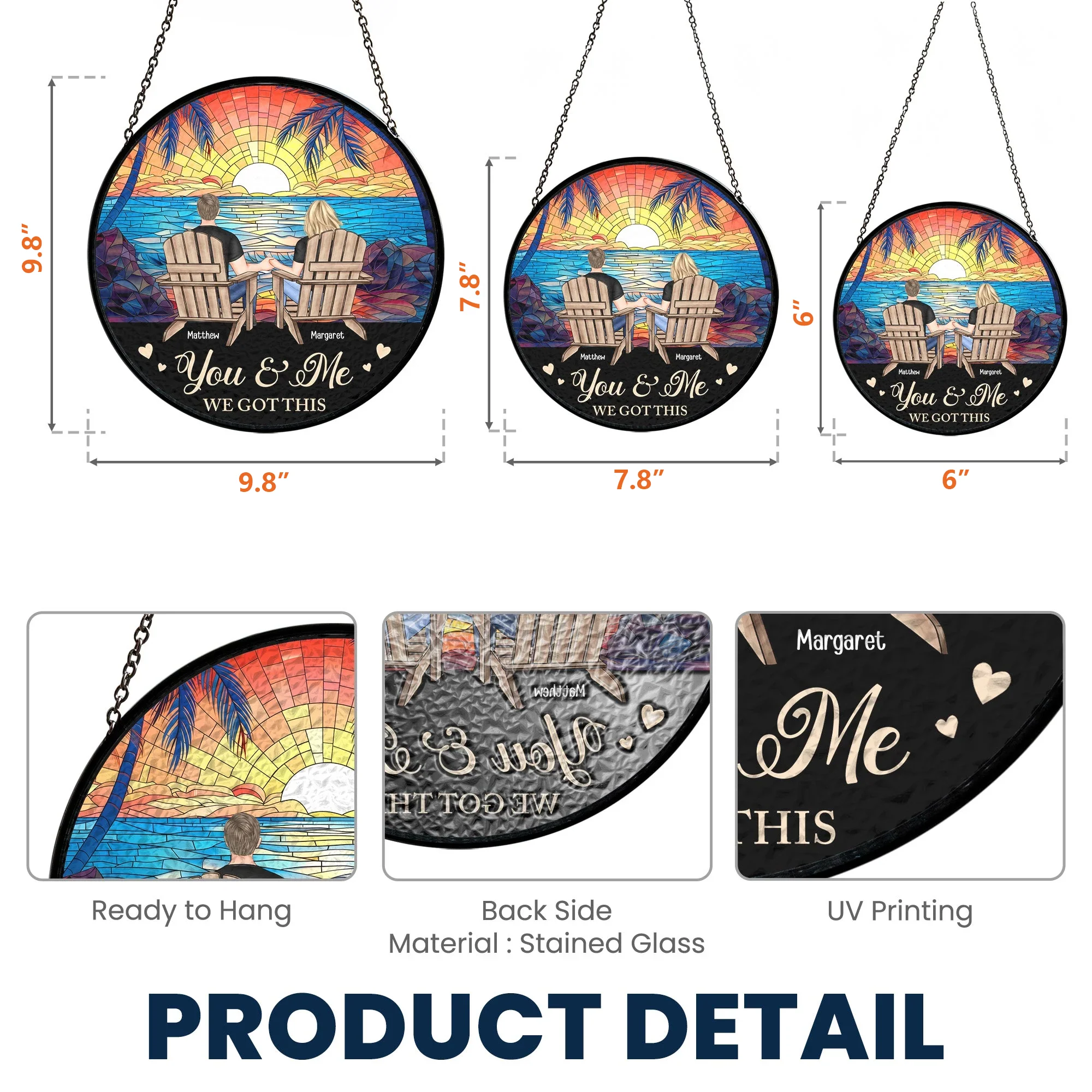 Custom Couple Glass Suncatcher Ornament – "You & Me, We Got This" Love Symbol - Image 5