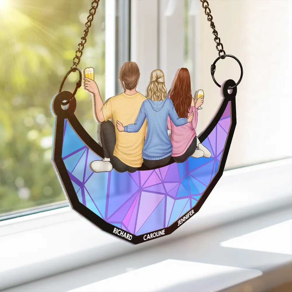 Personalized Friends Sitting On The Moon Ornament – Back View Hanging Suncatcher Gift for Friends, Sisters, or Siblings - Image 8