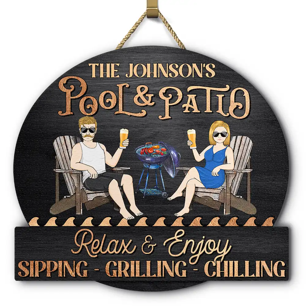 Custom Pool & Patio Wooden Sign – Sip • Grill • Chill - Image 3
