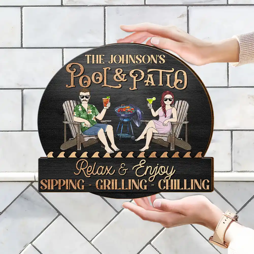 Custom Pool & Patio Wooden Sign – Sip • Grill • Chill - Image 6