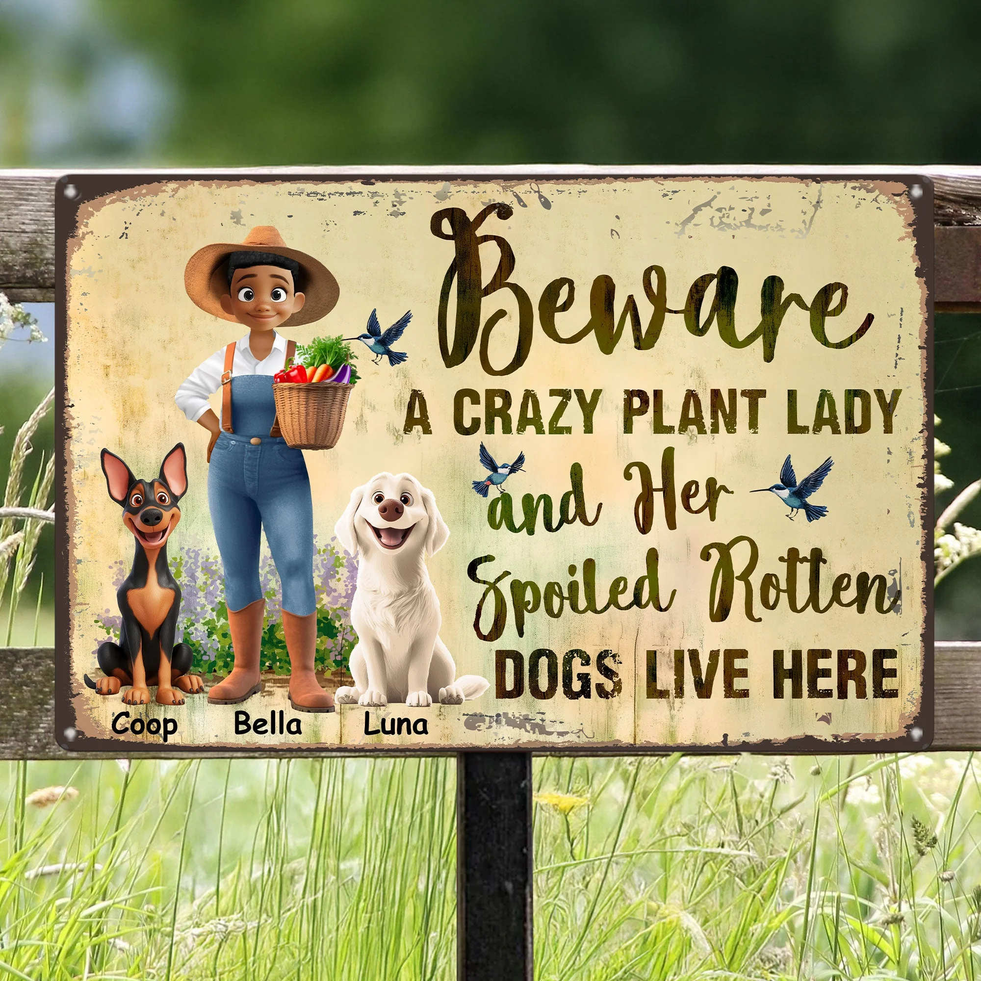 Beware A Crazy Plant Lady And Her Spoiled Rotten Dogs Live Here – Custom Rectangular Iron Sign for Garden and Pet Lovers - Image 3