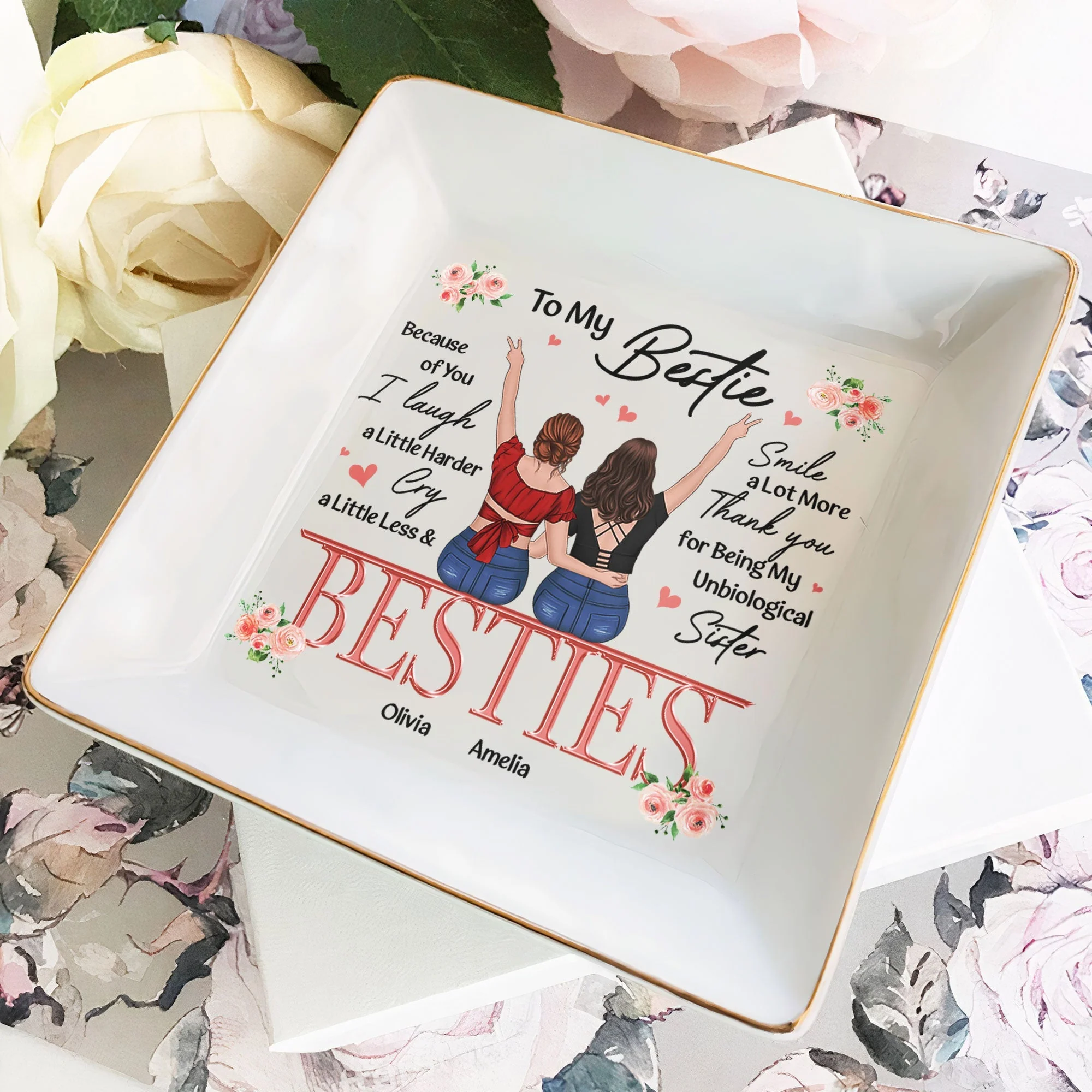 Besties Forever Jewelry Dish – Gift for Soul Sister, Because of You I Laugh a Little Harder Friendship Gift - Image 4