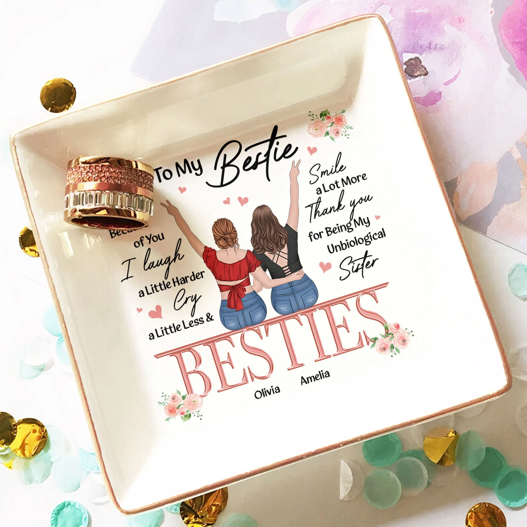 Besties Forever Jewelry Dish – Gift for Soul Sister, Because of You I Laugh a Little Harder Friendship Gift - Image 6