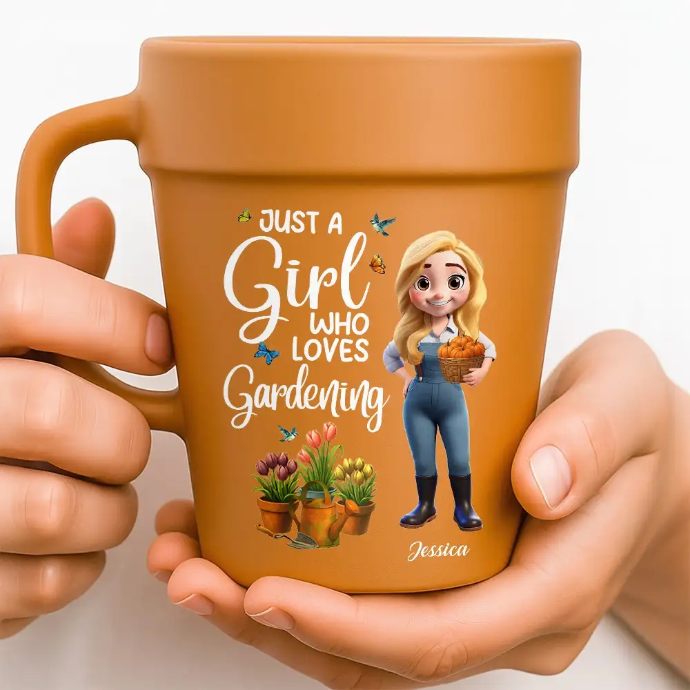 “Just a Girl Who Loves Gardening” Plant Pot Mug with Spoon – Custom Gardener - Image 2