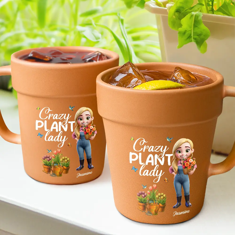 “Just a Girl Who Loves Gardening” Plant Pot Mug with Spoon – Custom Gardener - Image 4