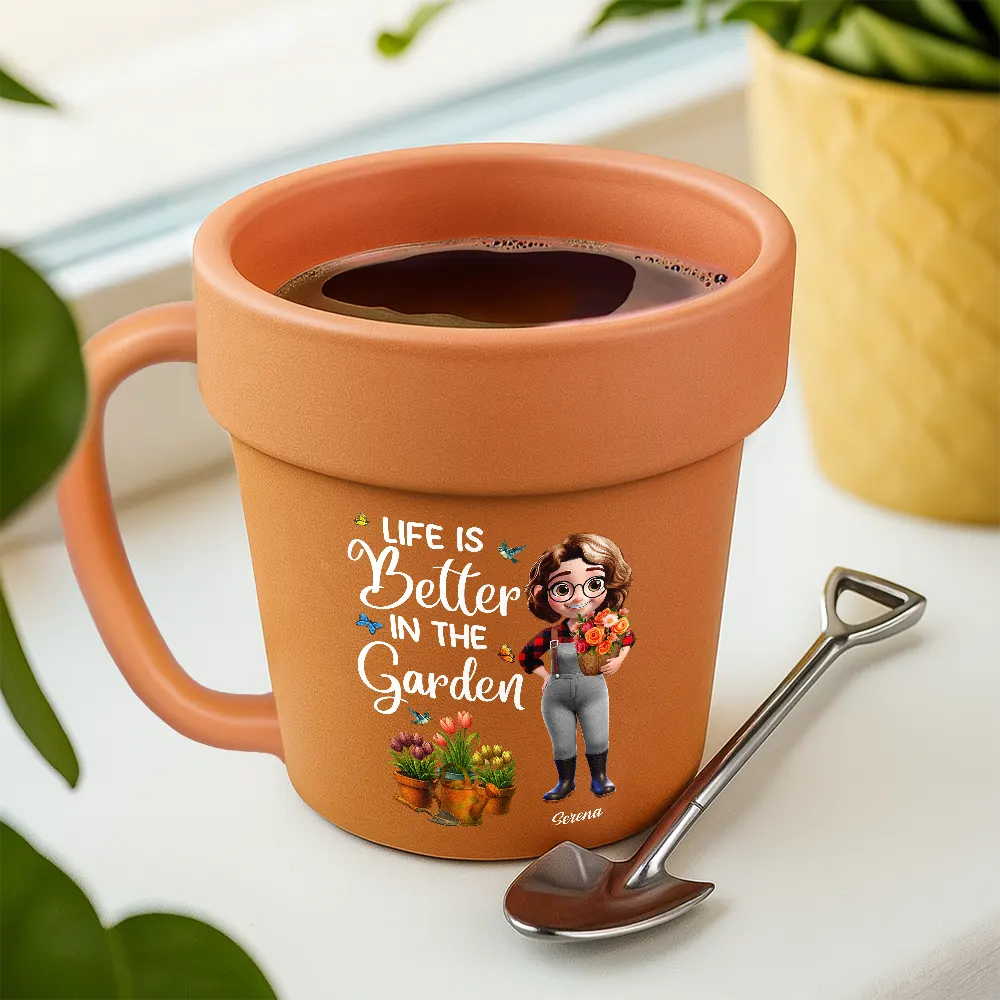 “Just a Girl Who Loves Gardening” Plant Pot Mug with Spoon – Custom Gardener - Image 5