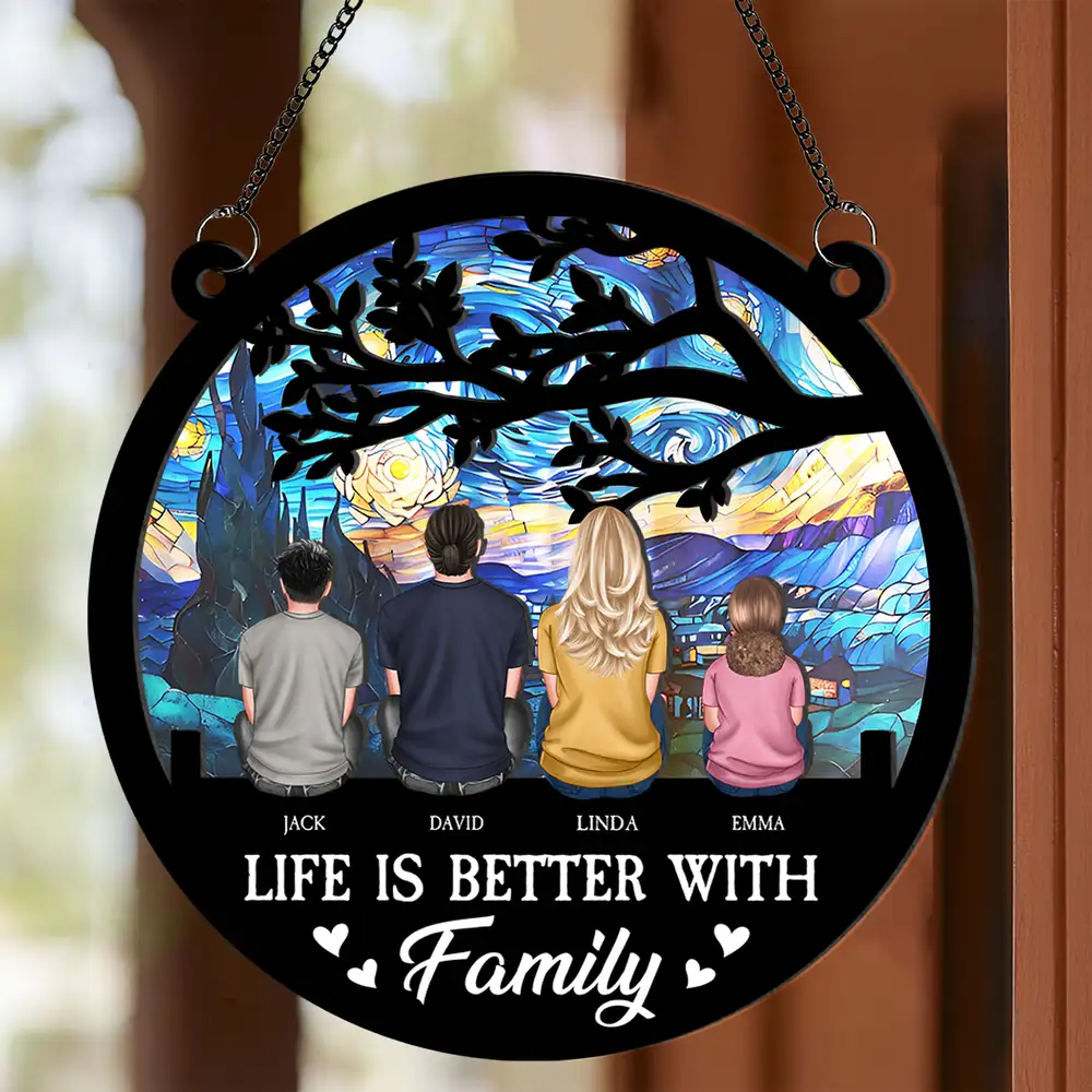 Life is Better with Family – Personalized Wood and Acrylic Layered Ornament, Family Gift