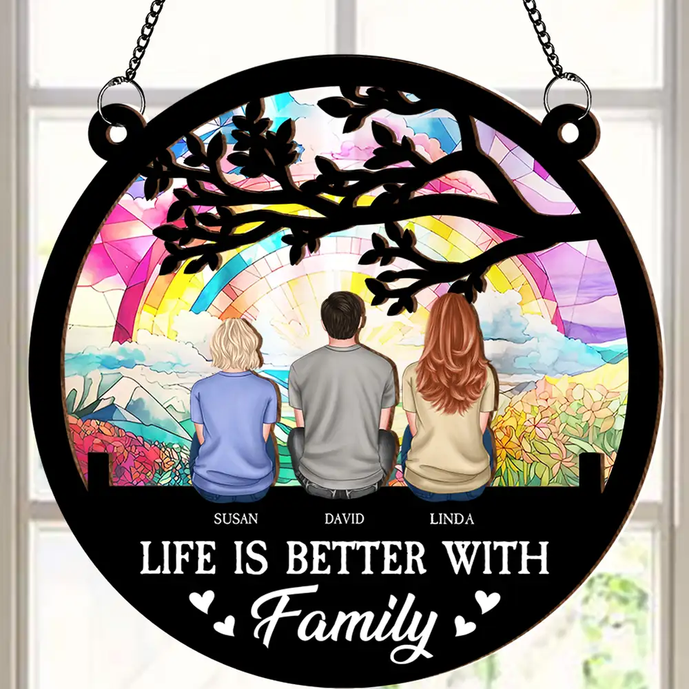 Life is Better with Family – Personalized Wood and Acrylic Layered Ornament, Family Gift - Image 2
