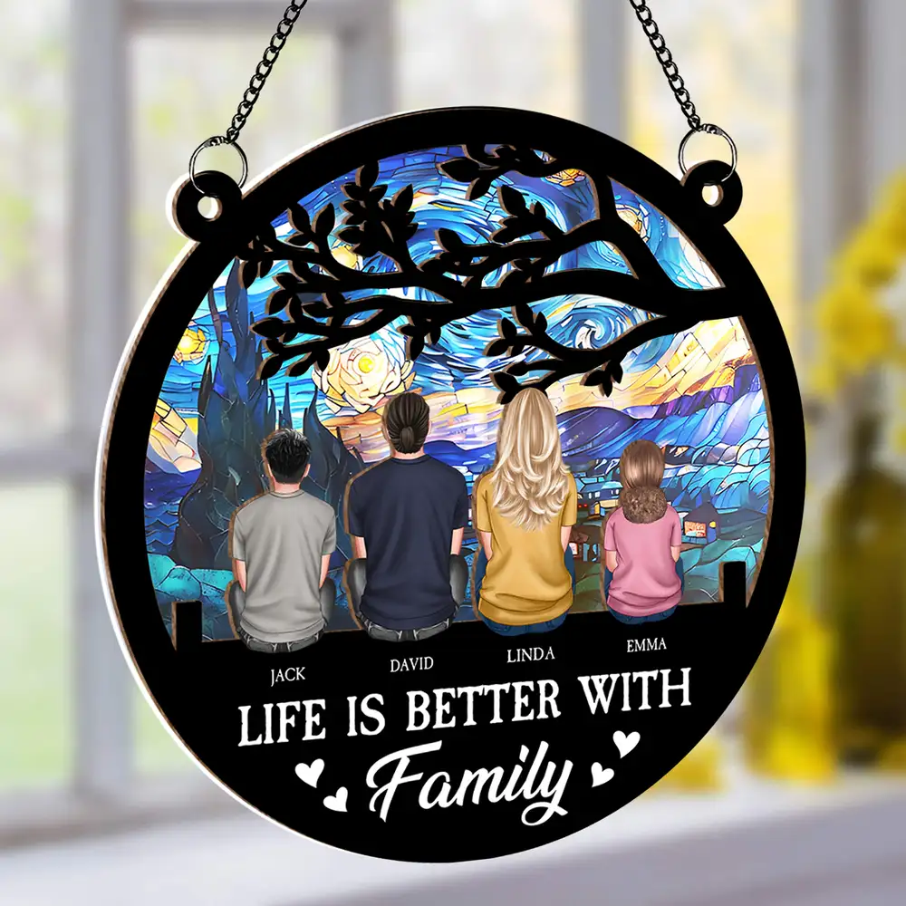Life is Better with Family – Personalized Wood and Acrylic Layered Ornament, Family Gift - Image 3