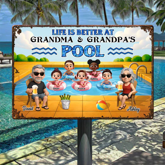 “Welcome to Grandpa & Grandma’s Pool” Custom Rectangular Iron Sign - Image 11