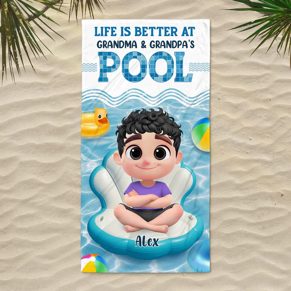 Life Is Better at Grandma & Grandpa's Pool” Personalized Beach Towel - Image 2