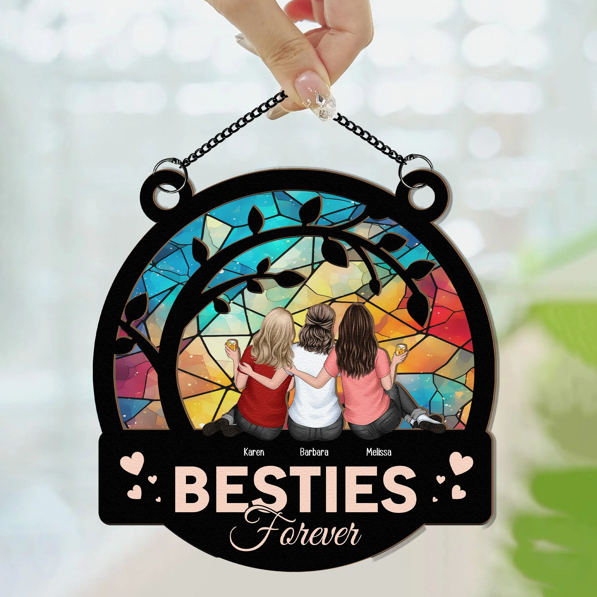 Besties Forever BFF Gift - Personalized Window Hanging Suncatcher Ornament - Image 3
