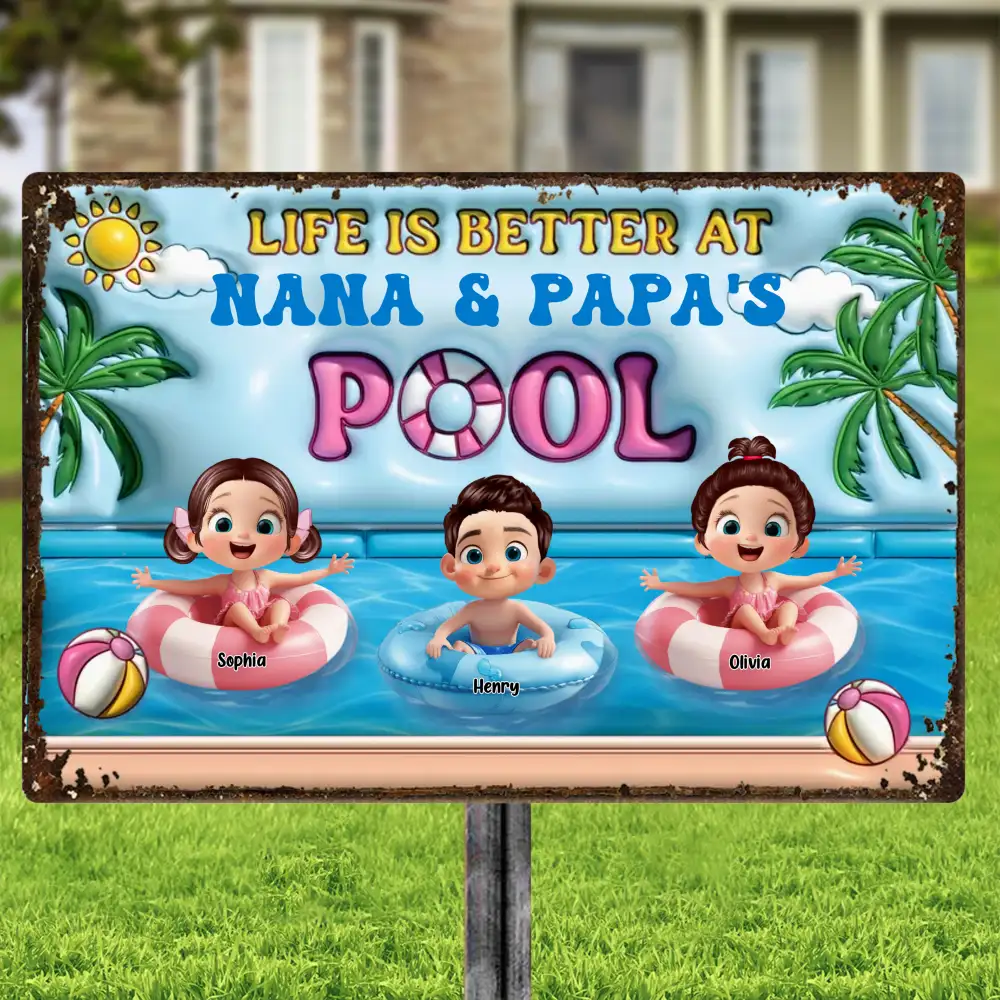 Life Is Better At Nana & Papa's Pool β Personalized Rectangular Iron Sign, Summer Poolside Gift For Grandparents - Image 2