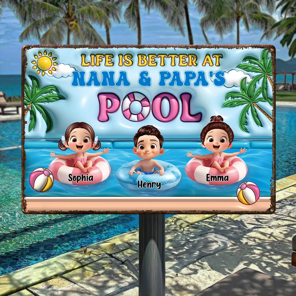 Life Is Better At Nana & Papa's Pool β Personalized Rectangular Iron Sign, Summer Poolside Gift For Grandparents - Image 3
