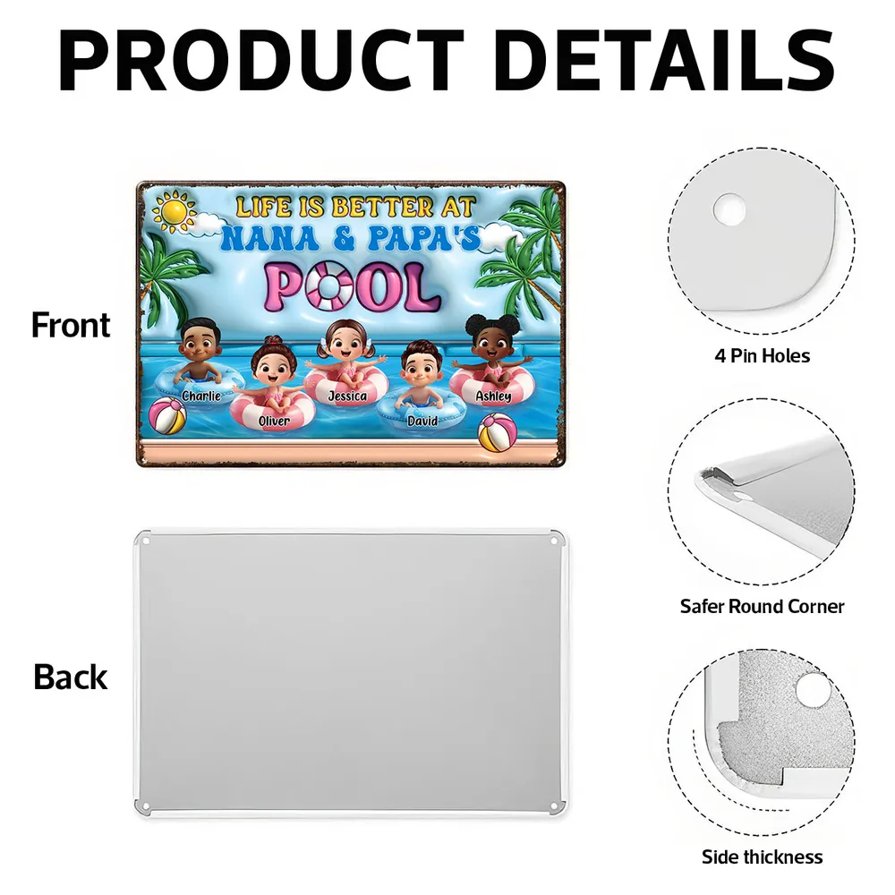 Life Is Better At Nana & Papa's Pool β Personalized Rectangular Iron Sign, Summer Poolside Gift For Grandparents - Image 4