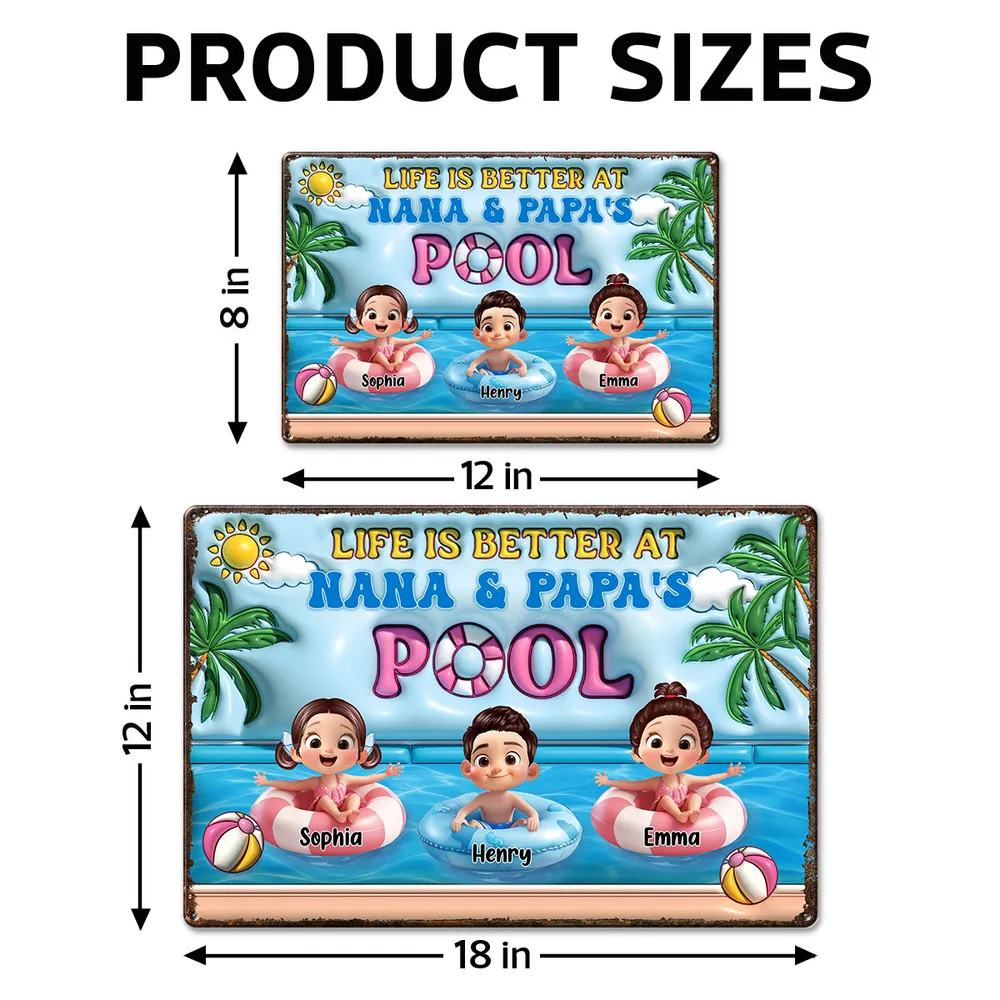 Life Is Better At Nana & Papa's Pool β Personalized Rectangular Iron Sign, Summer Poolside Gift For Grandparents - Image 7