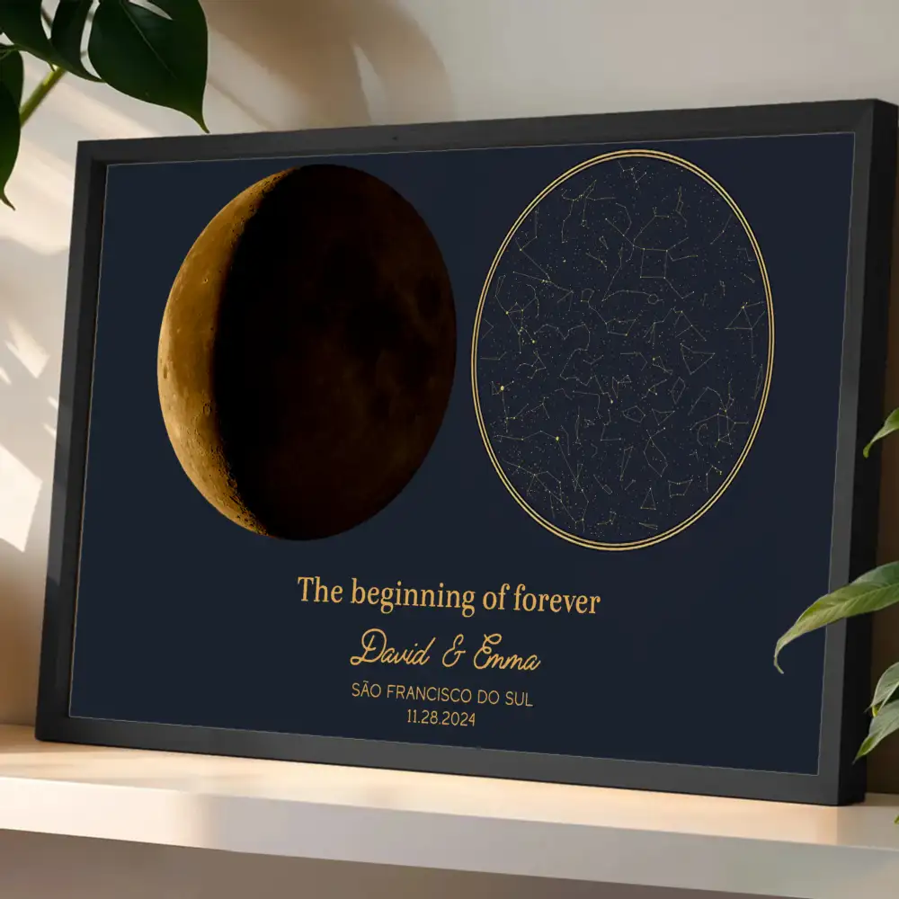 Custom Star Map and Moon Poster – Romantic Gift for Couples with Names, Date & Location - Image 3